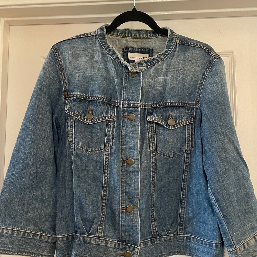 LOFT Blue Denim Jacket with Button Accents